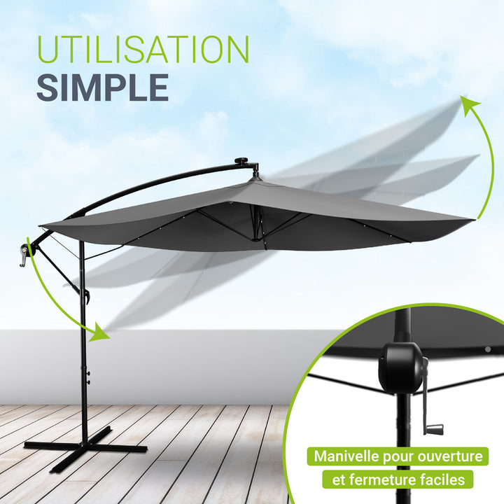 Parasol déporté à LED Brazil – avec manivelle et socle