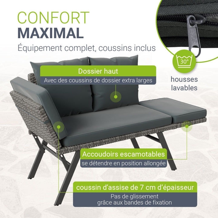 Banc multifonction en polyrotin Calvia Noir/Gris/Crème