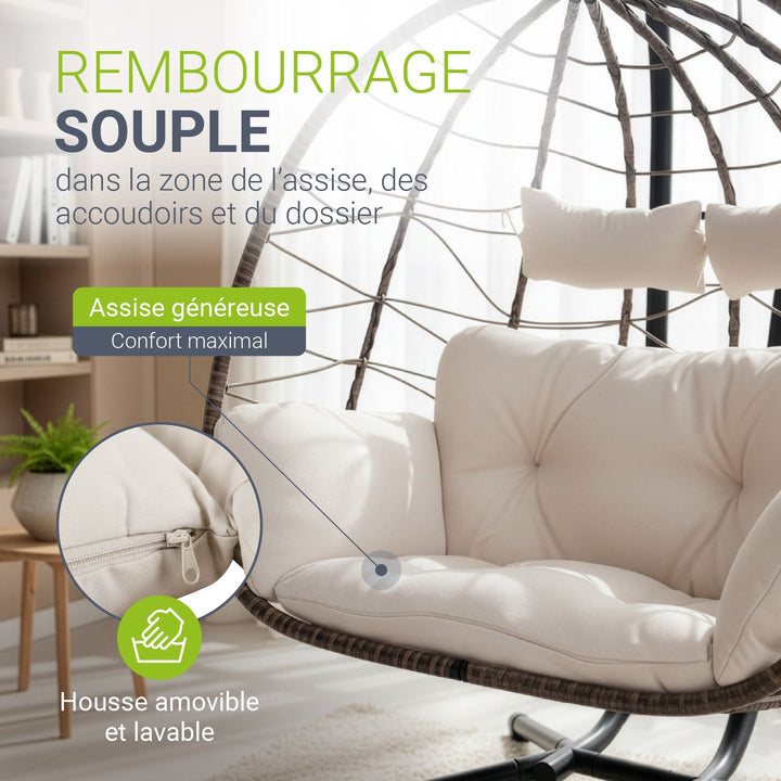 Fauteuil suspendu double en résine tressée Aria