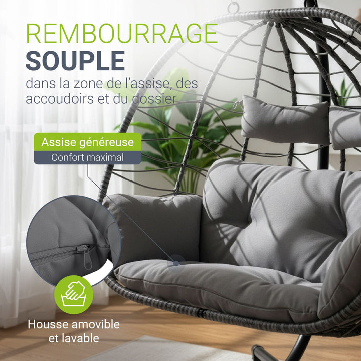 Fauteuil suspendu double en polyrotin Aria