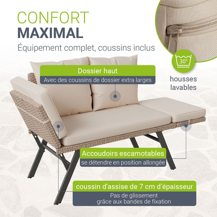 Banc multifonction en polyrotin Calvia Noir/Gris/Crème