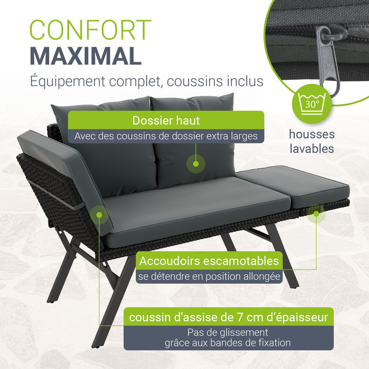 Banc multifonction en polyrotin Calvia Noir/Gris/Crème
