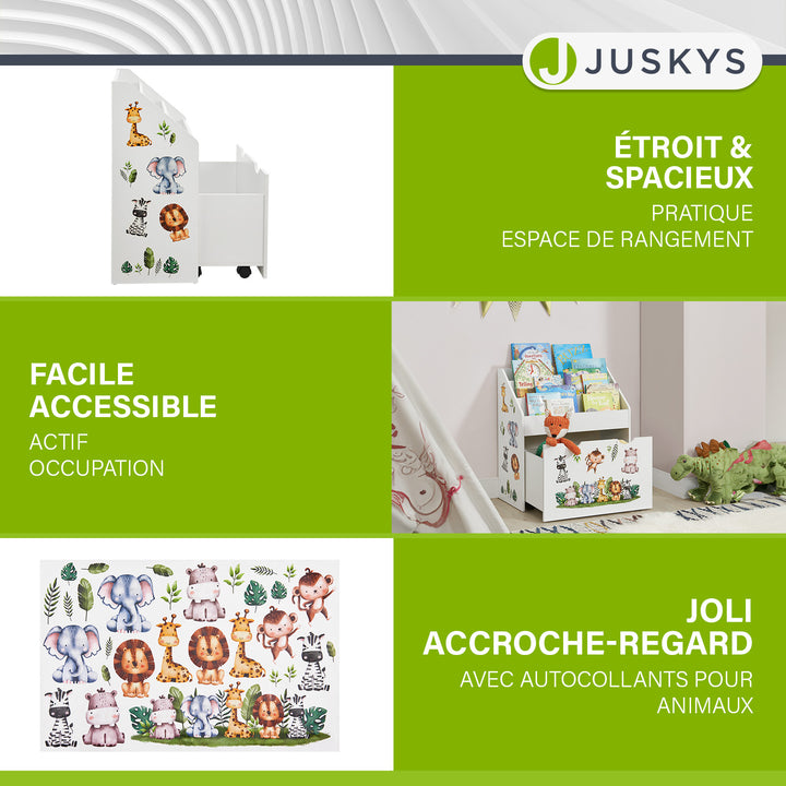 Bibliothèque pour enfants avec 3 compartiments et coffre à jouets coulissant