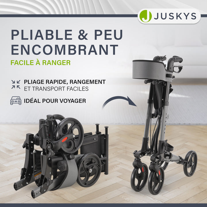 Déambulateur en aluminium Vital – pliable, avec siège et sac à provisions – jusqu'à 130 kg