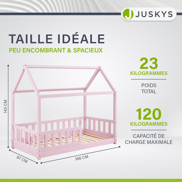 Lit enfant Marli 80 x 160 cm – lit cabane avec barrière et sommier à lattes