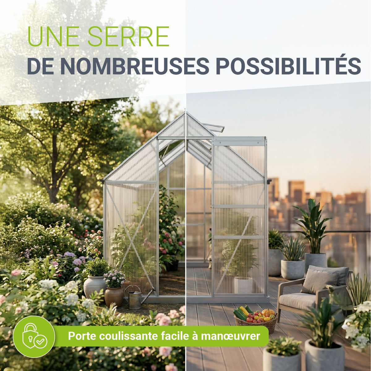 Serre en aluminium avec fondation