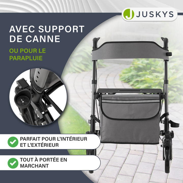 Déambulateur en aluminium Vital – pliable, avec siège et sac à provisions – jusqu'à 130 kg