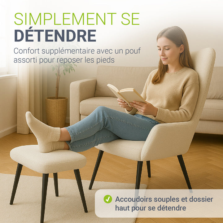 Fauteuil à oreilles avec tabouret Odense en option
