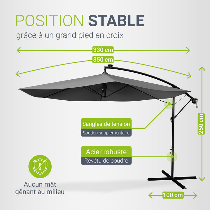 Parasol déporté à LED Brazil – avec manivelle et socle