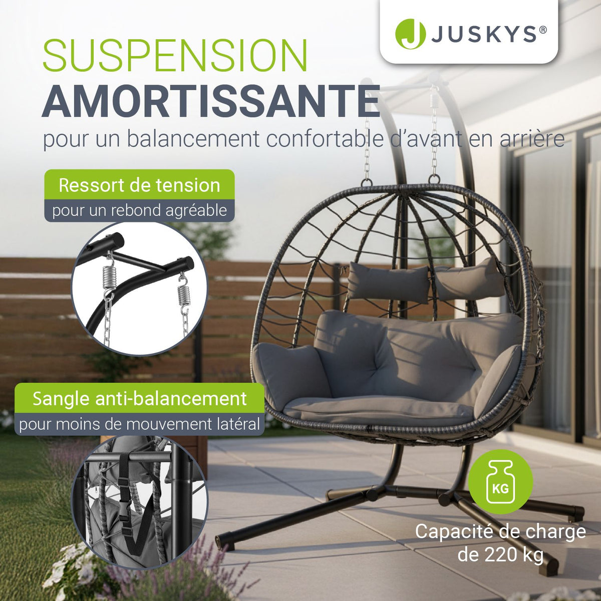 Fauteuil suspendu double en polyrotin Aria