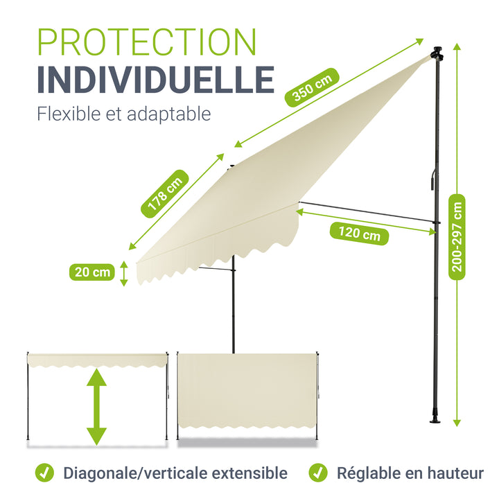 Store de balcon à pince Kapstadt – avec manivelle, jusqu'à 400 cm
