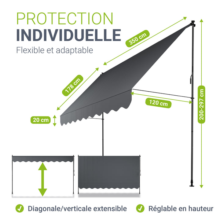 Store de balcon à pince Kapstadt – avec manivelle, jusqu'à 400 cm