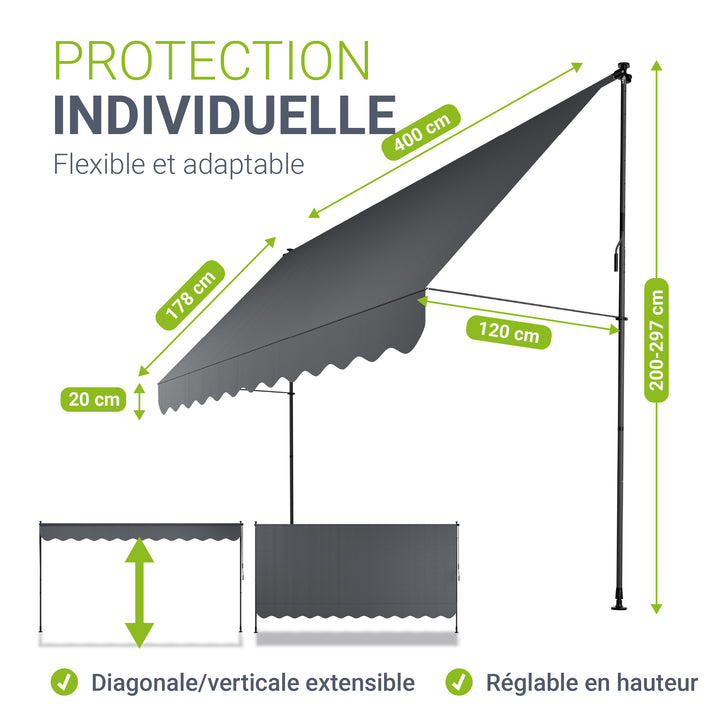 Store de balcon à pince Kapstadt – avec manivelle, jusqu'à 400 cm