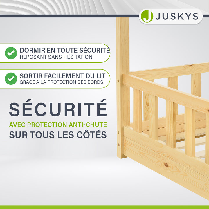 Lit enfant Marli 80 x 160 cm – lit cabane avec barrière et sommier à lattes