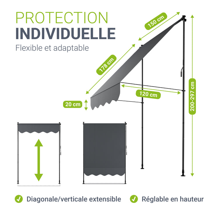 Store de balcon à pince Kapstadt – avec manivelle, jusqu'à 400 cm