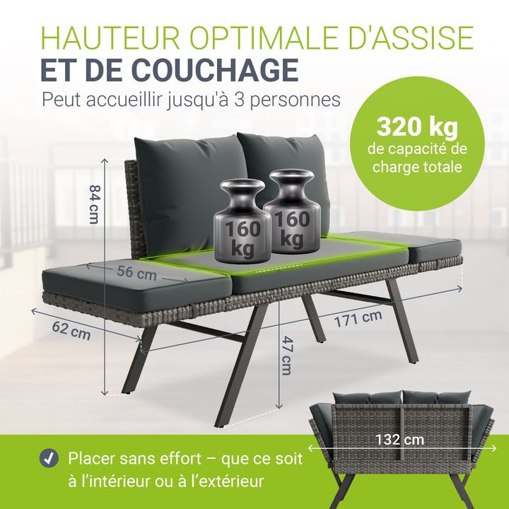 Banc multifonction en polyrotin Calvia Noir/Gris/Crème