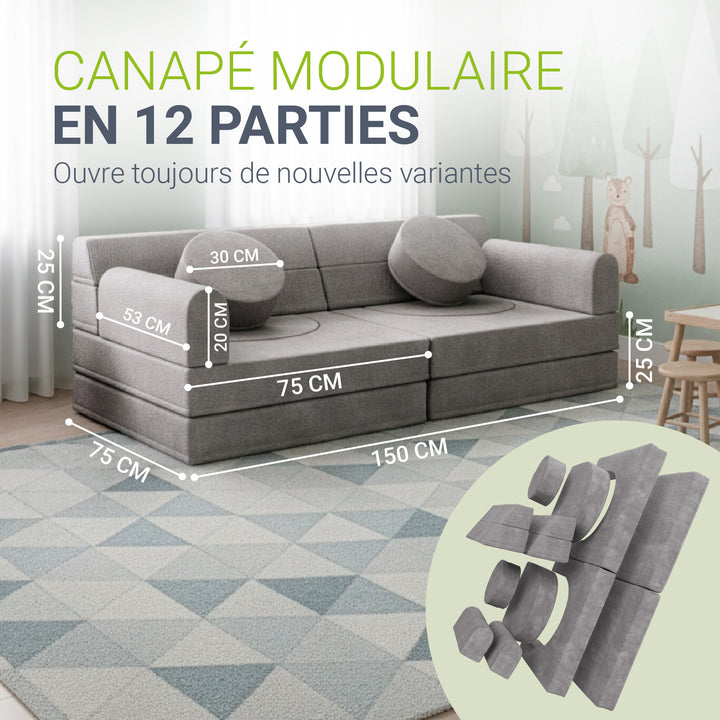 Canapé enfant Kayo avec revêtement en velours côtelé et coussins