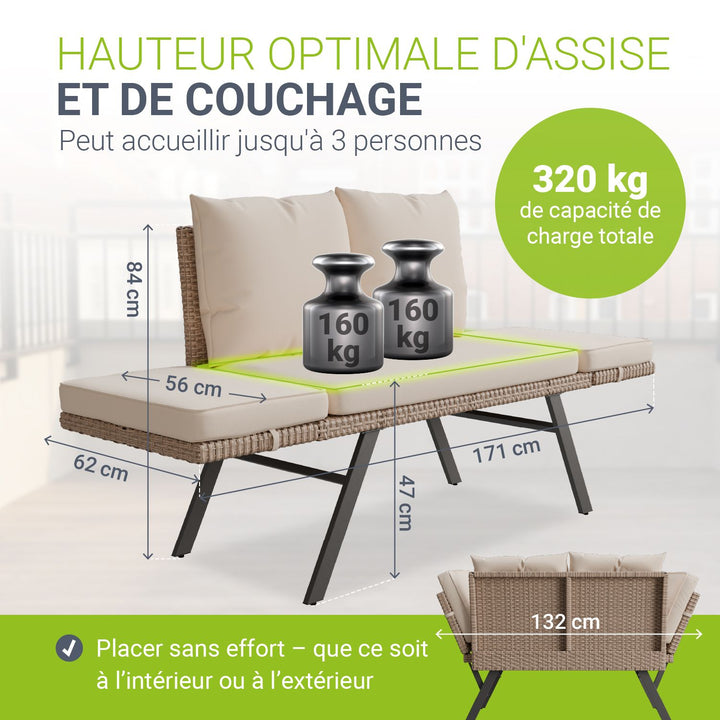 Banc multifonction en polyrotin Calvia Noir/Gris/Crème