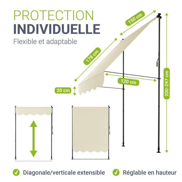 Store de balcon à pince Kapstadt – avec manivelle, jusqu'à 400 cm