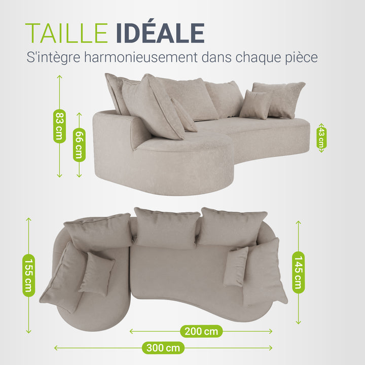 Canapé Tirano avec pouf et coussins décoratifs