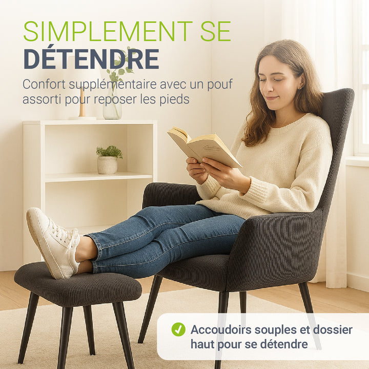Fauteuil à oreilles avec tabouret Odense en option