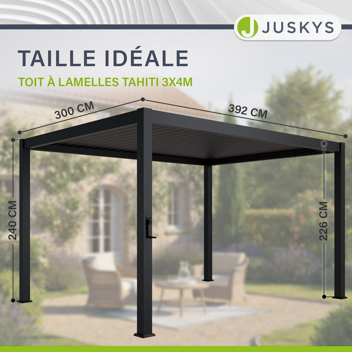 Pergola bioclimatique Tahiti 3 x 4 m avec 1 paroi latérale de 4 m