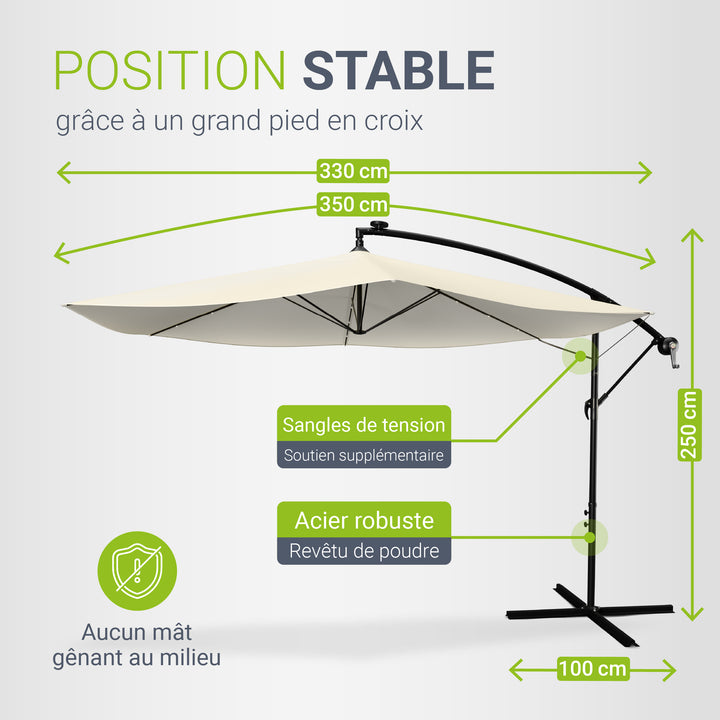 Parasol déporté à LED Brazil – avec manivelle et socle