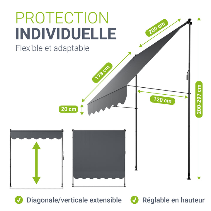 Store de balcon à pince Kapstadt – avec manivelle, jusqu'à 400 cm