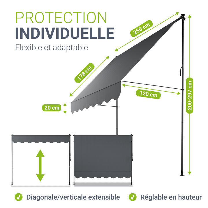 Store de balcon à pince Kapstadt – avec manivelle, jusqu'à 400 cm
