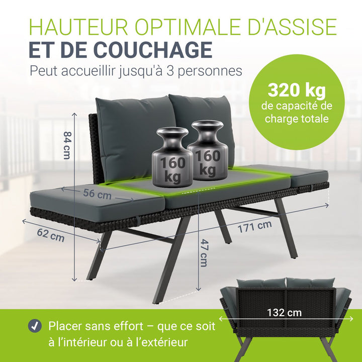 Banc multifonction en polyrotin Calvia Noir/Gris/Crème