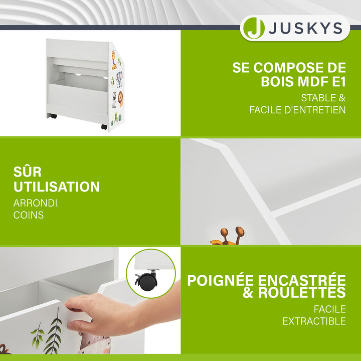 Bibliothèque pour enfants avec 3 compartiments et coffre à jouets coulissant