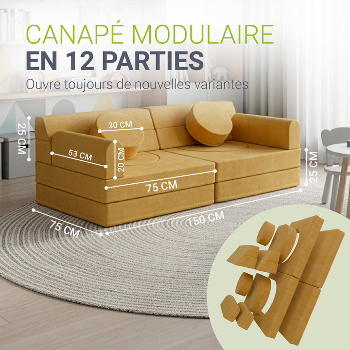 Canapé enfant Kayo avec revêtement en velours côtelé et coussins