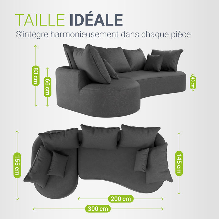 Canapé Tirano avec pouf et coussins décoratifs