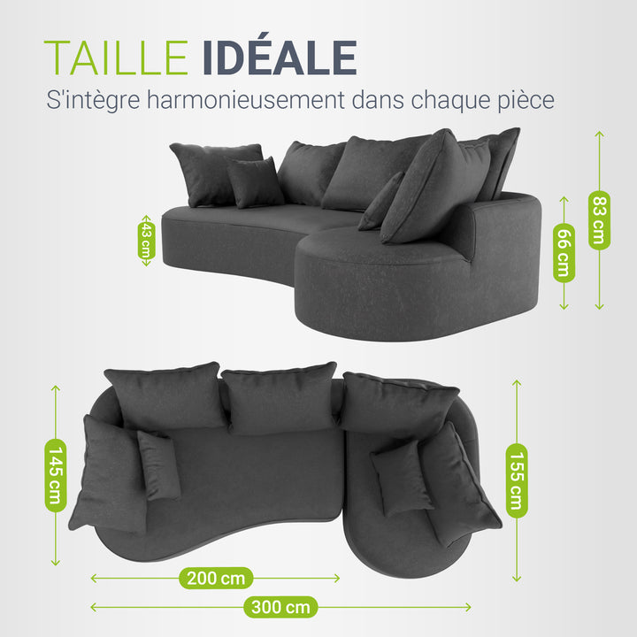 Canapé Tirano avec pouf et coussins décoratifs