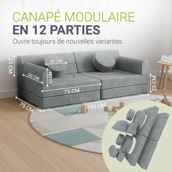 Canapé enfant Kayo avec revêtement en velours côtelé et coussins