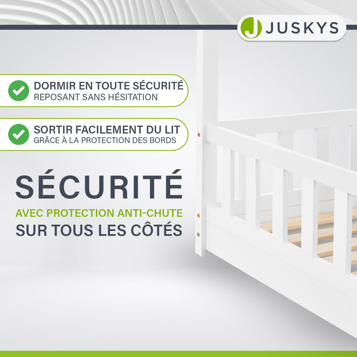 Lit enfant Marli 80 x 160 cm – lit cabane avec barrière et sommier à lattes
