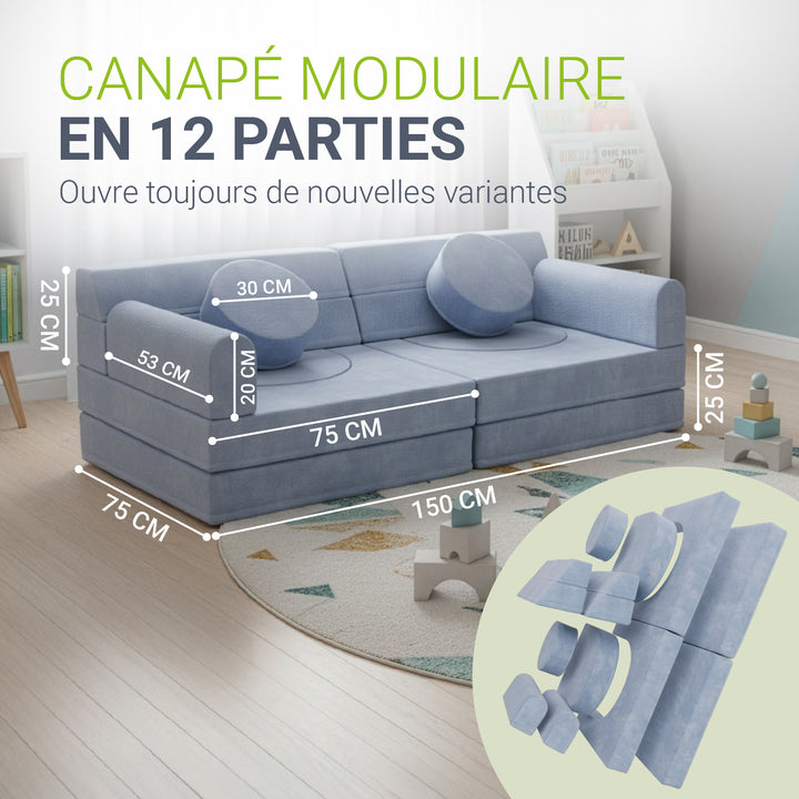 Canapé enfant Kayo avec revêtement en velours côtelé et coussins