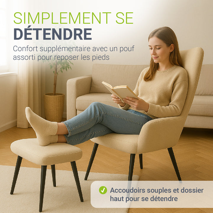 Fauteuil à oreilles avec tabouret Odense en option
