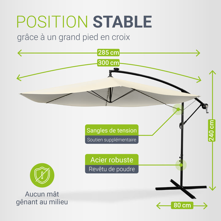 Parasol déporté à LED Brazil – avec manivelle et socle