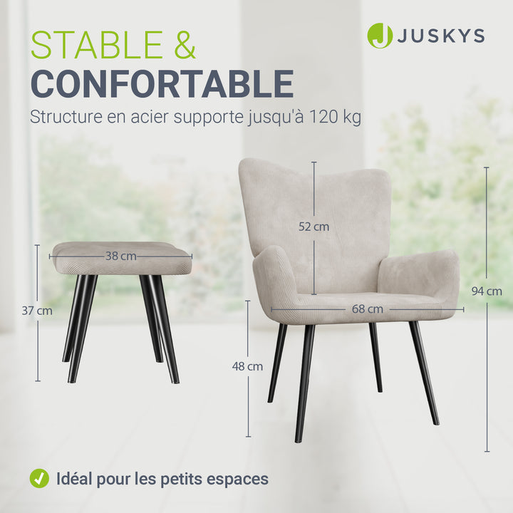 Fauteuil à oreilles avec tabouret Odense en option