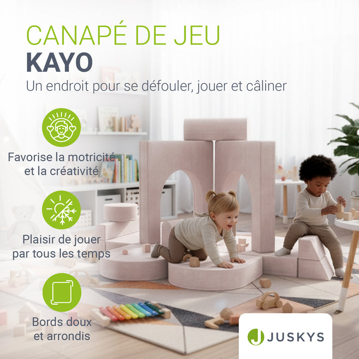 Canapé enfant Kayo avec revêtement en velours côtelé et coussins