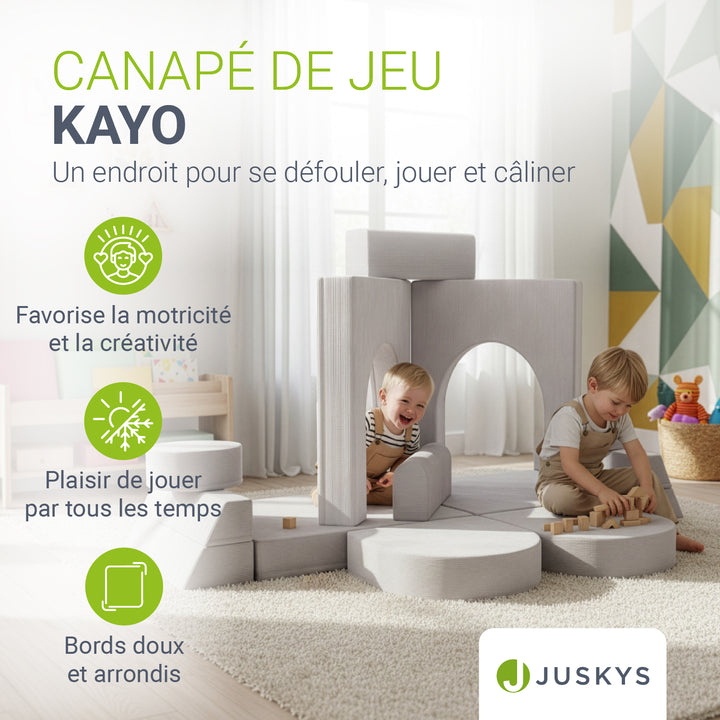 Canapé enfant Kayo avec revêtement en velours côtelé et coussins