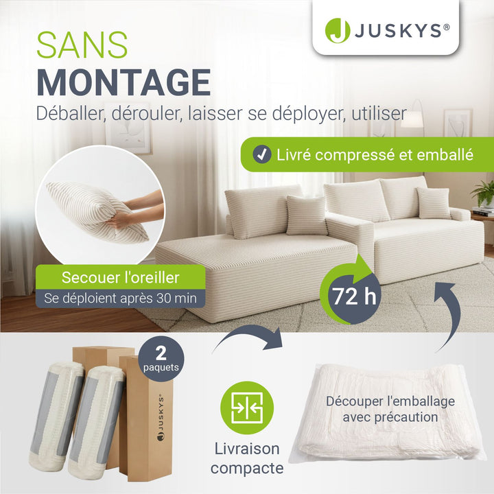Canapé Coredo avec revêtement en velours côtelé et coussins décoratifs