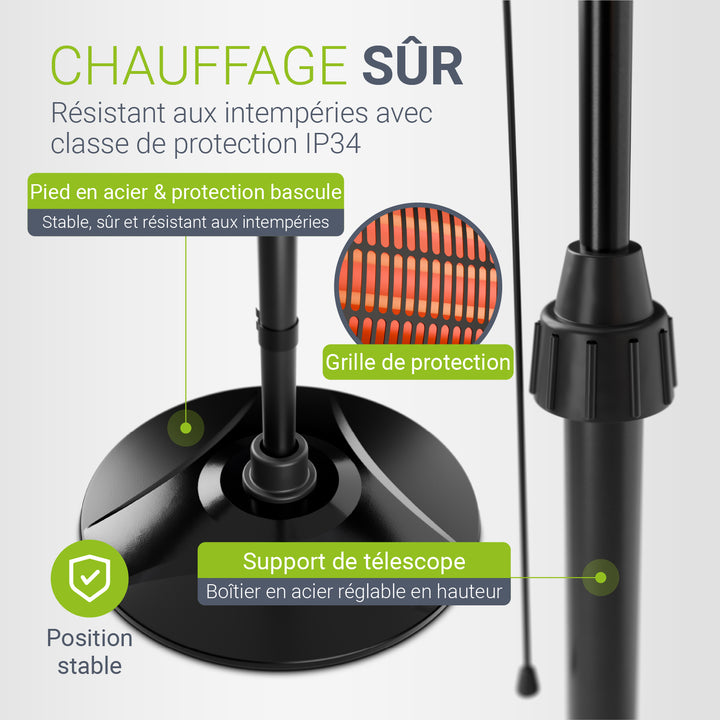 Radiateur infrarouge 2000W noir extérieur