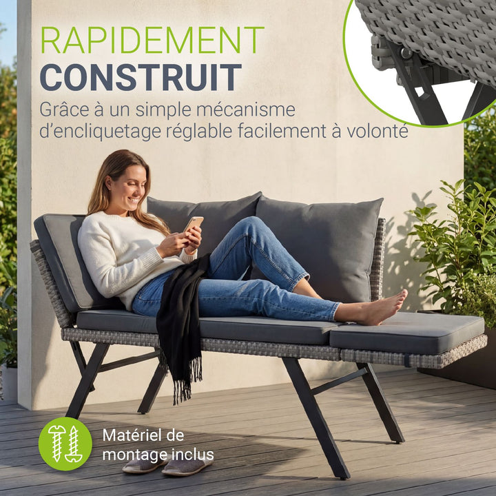 Banc multifonction en polyrotin Calvia Noir/Gris/Crème
