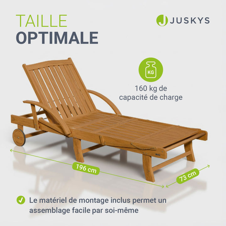 Chaise longue pliante de balcon SunScape en bois d'acacia