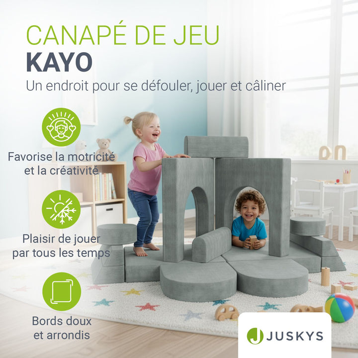 Canapé enfant Kayo avec revêtement en velours côtelé et coussins