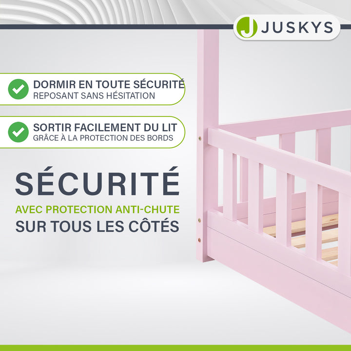 Lit enfant Marli 80 x 160 cm – lit cabane avec barrière et sommier à lattes