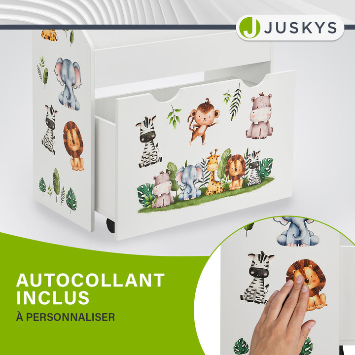 Bibliothèque pour enfants avec 3 compartiments et coffre à jouets coulissant