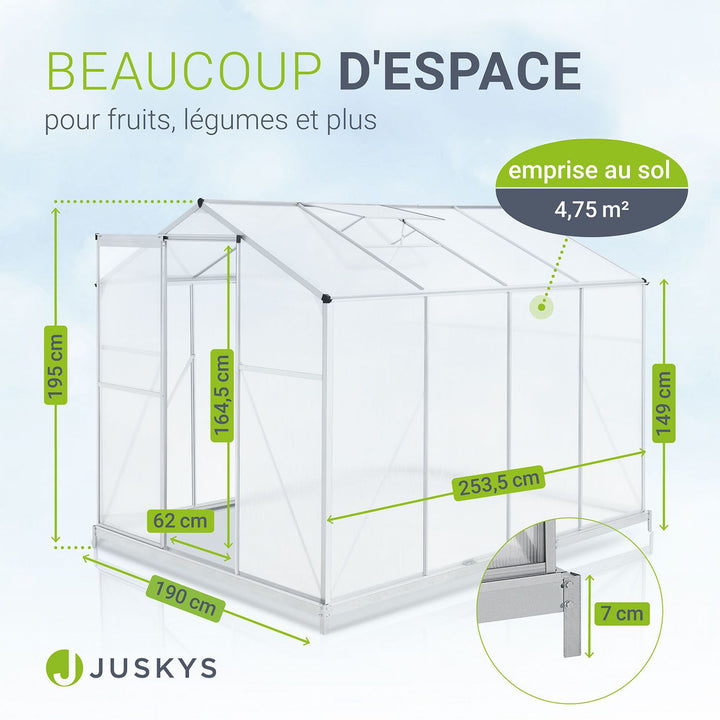 Serre en aluminium avec fondation